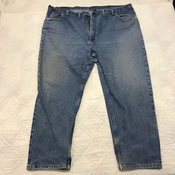 Distressed Wrangler blue jeans 46X30‎ - Picture 1 of 8